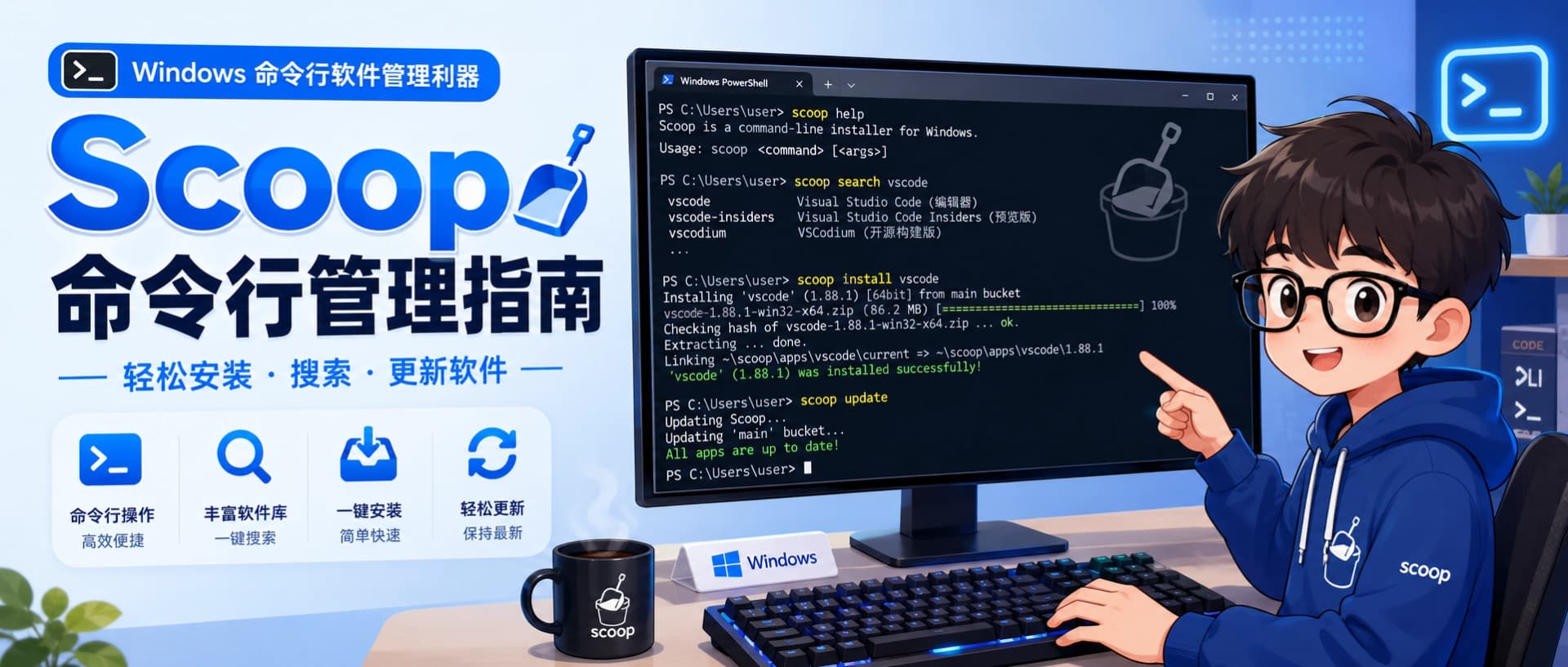 安装 Scoop，为 Windows 系统添加命令行包管理工具